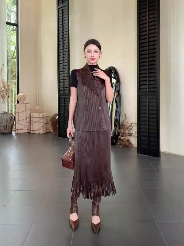 Suit skirt, high-end retro style pleated skirt, long skirt